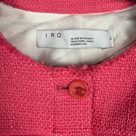 IRO Felicity Cotton Stretch Tweed Boucle Textured Knit BlazerJacket Pink size 10 - Picture 3 of 16